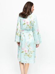 Nora Rose Floral Print Lace Trim Long Sleeve Midi Dressing Gown - תמונה 3 מתוך 4