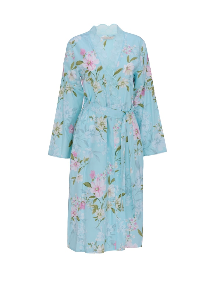 Nora Rose Floral Print Lace Trim Long Sleeve Midi Dressing Gown - תמונה 4 מתוך 4