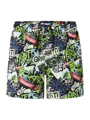 Name It Black Graffiti Print Swim Shorts - Image 4 of 4