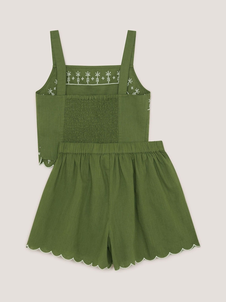 Monsoon Green Embroidered Scallop Tank & Shorts Set - Image 2 of 3