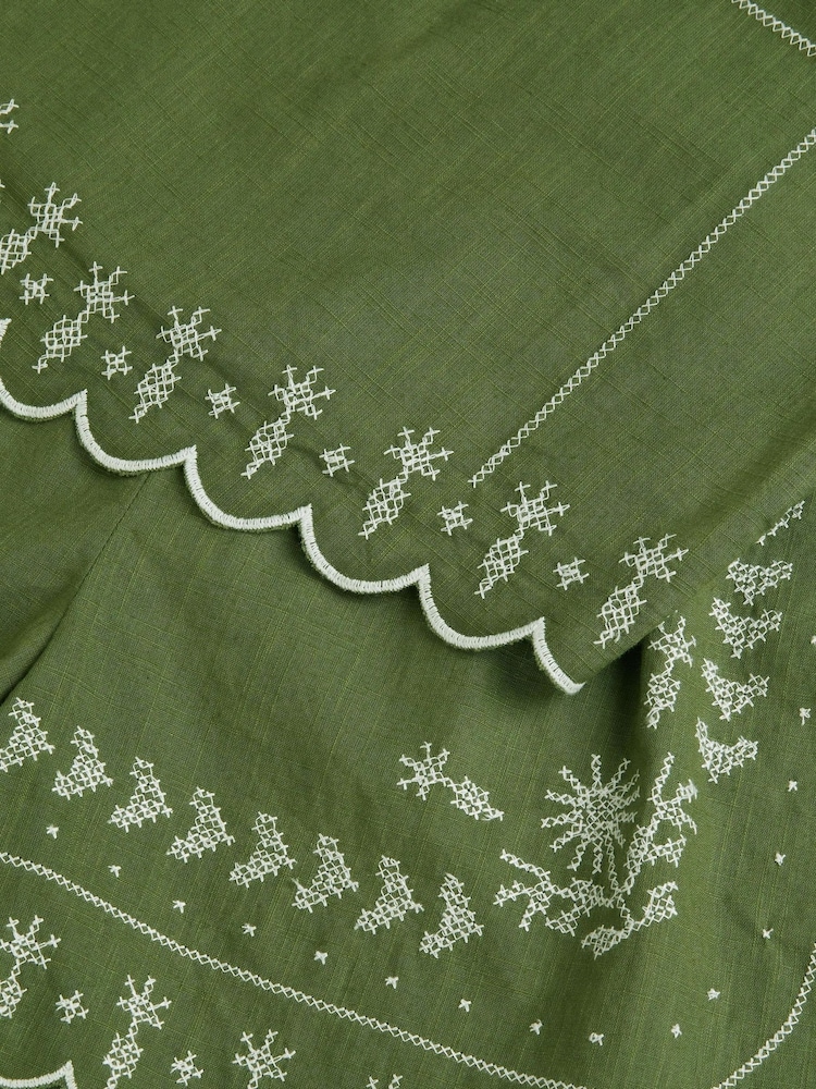 Monsoon Green Embroidered Scallop Tank & Shorts Set - Image 3 of 3