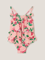 Monsoon Pink Baby Strawberry Print Scallop Trim Swimsuit - Image 1 of 3