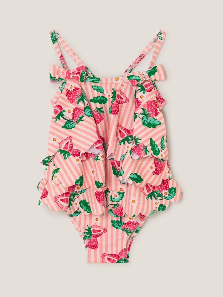 Monsoon Pink Baby Strawberry Print Scallop Trim Swimsuit - Image 1 of 3