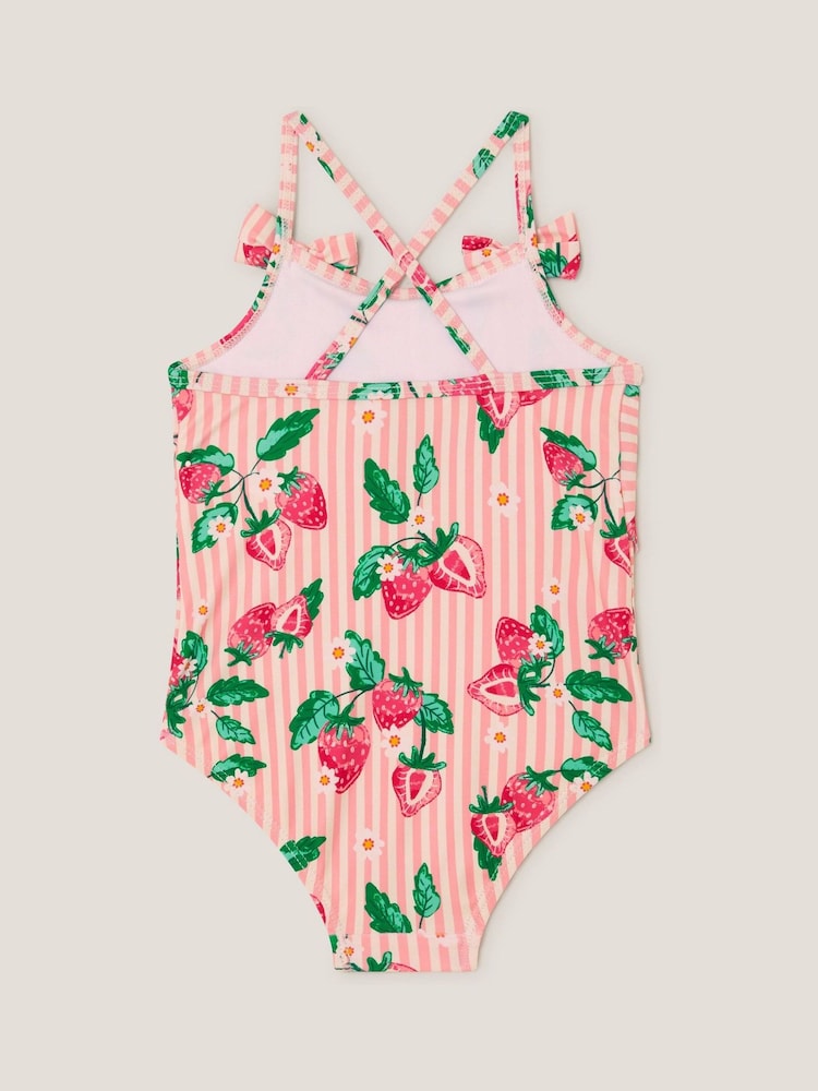 Monsoon Pink Baby Strawberry Print Scallop Trim Swimsuit - Image 2 of 3
