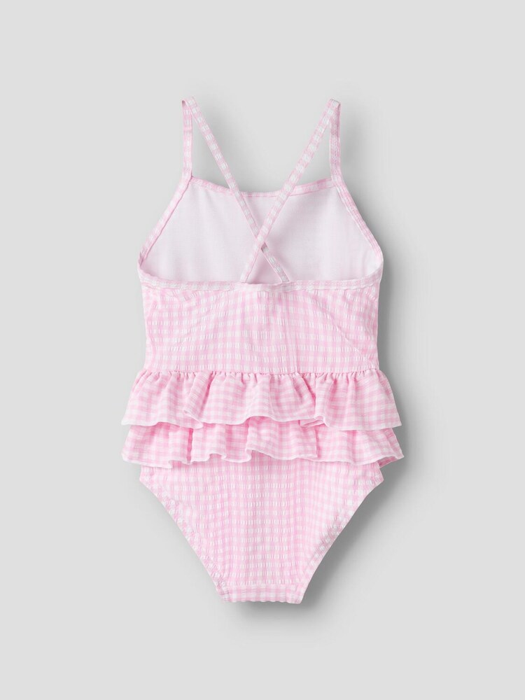 Name It Strawberry Pink Cross Strap Gingham Frill Waist Swimsuit - Image 2 of 3 Name It Strawberry Pink Cross Strap Gingham Frill Waist Swimsuit - Image 2 of 3