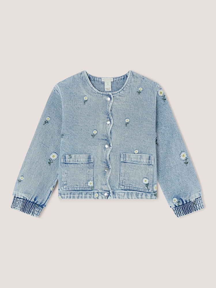 Monsoon Blue Embroidered Daisy Denim Jacket - Image 2 of 2 Monsoon Blue Embroidered Daisy Denim Jacket - Image 2 of 2