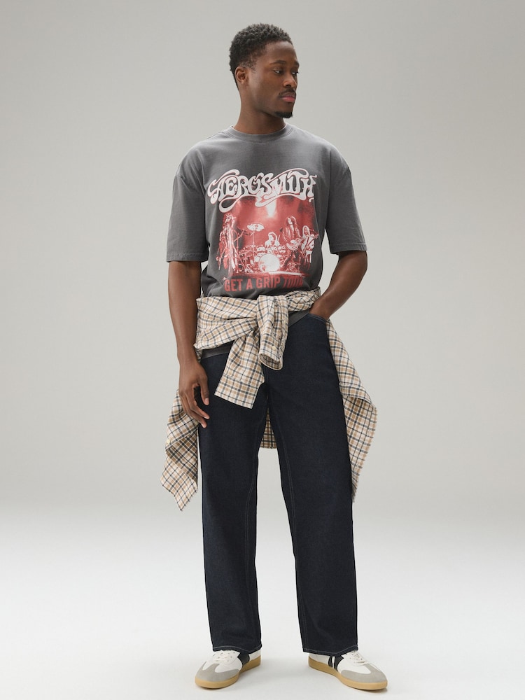 Charcoal Grey Aerosmith Relaxed Fit Band Graphic Print T-Shirt - Image 2 of 9 Charcoal Grey Aerosmith Relaxed Fit Band Graphic Print T-Shirt - Image 2 of 9