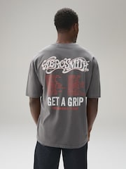 Charcoal Grey Aerosmith Relaxed Fit Band Graphic Print T-Shirt - Image 3 of 9