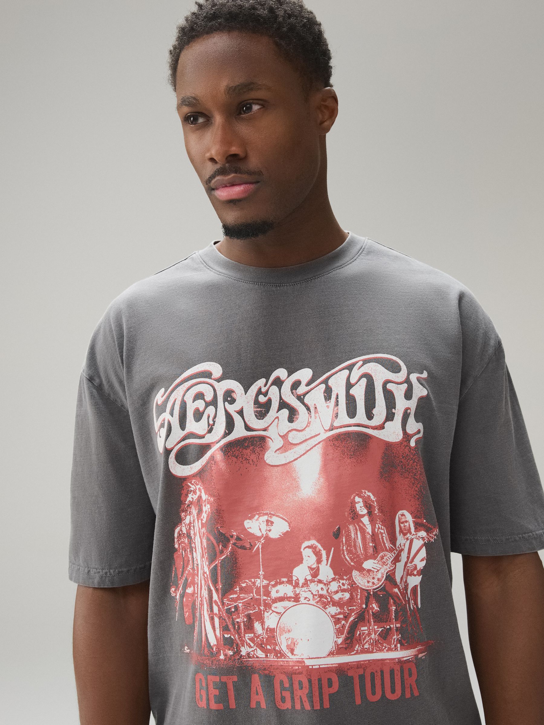 Buy Charcoal Grey Aerosmith Relaxed Fit Band Graphic Print T-Shirt