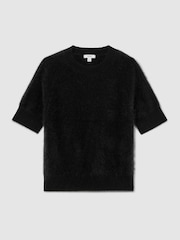 Reiss Black Julia 100% Brushed Cashmere Short-Sleeve Top - Image 2 of 7