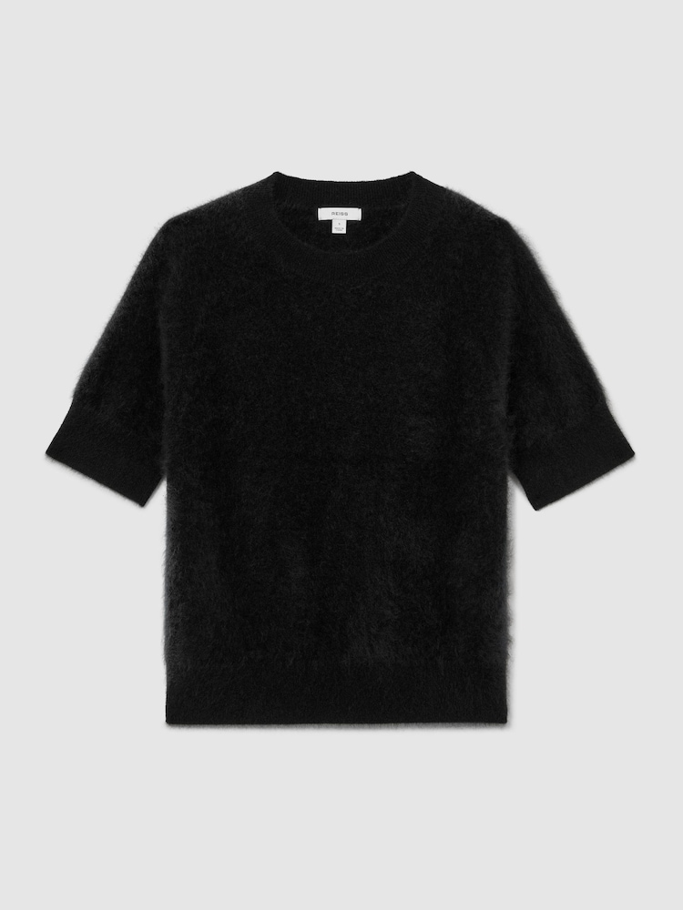 Reiss Black Julia 100% Brushed Cashmere Short-Sleeve Top - Image 2 of 7 Reiss Black Julia 100% Brushed Cashmere Short-Sleeve Top - Image 2 of 7
