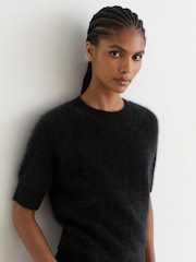 Reiss Black Julia 100% Brushed Cashmere Short-Sleeve Top - Image 3 of 7