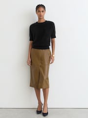 Reiss Black Julia 100% Brushed Cashmere Short-Sleeve Top - Image 4 of 7
