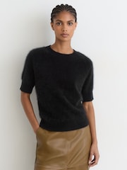 Reiss Black Julia 100% Brushed Cashmere Short-Sleeve Top - Image 6 of 7