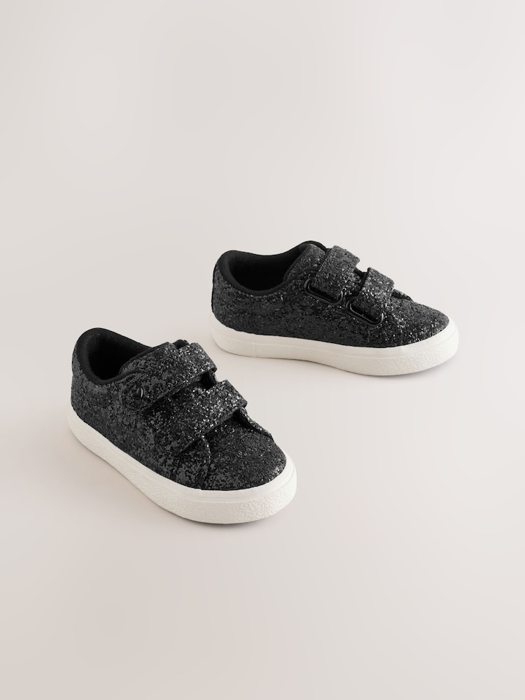 Black Glitter - Mga Chunky Trainer na May Touch Fastening - Larawan 1 ng 5