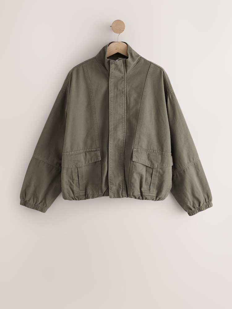 Khaki Green Funnel Neck Jacket - Image 1 of 3 Khaki Green Funnel Neck Jacket - Image 1 of 3