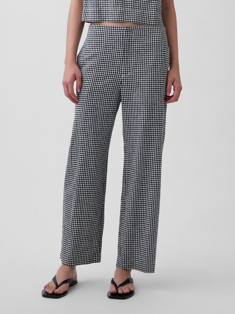 Gap Black Check Linen-Blend Relaxed Straight Ankle Trousers - Image 1 of 4 Gap Black Check Linen-Blend Relaxed Straight Ankle Trousers - Image 1 of 4