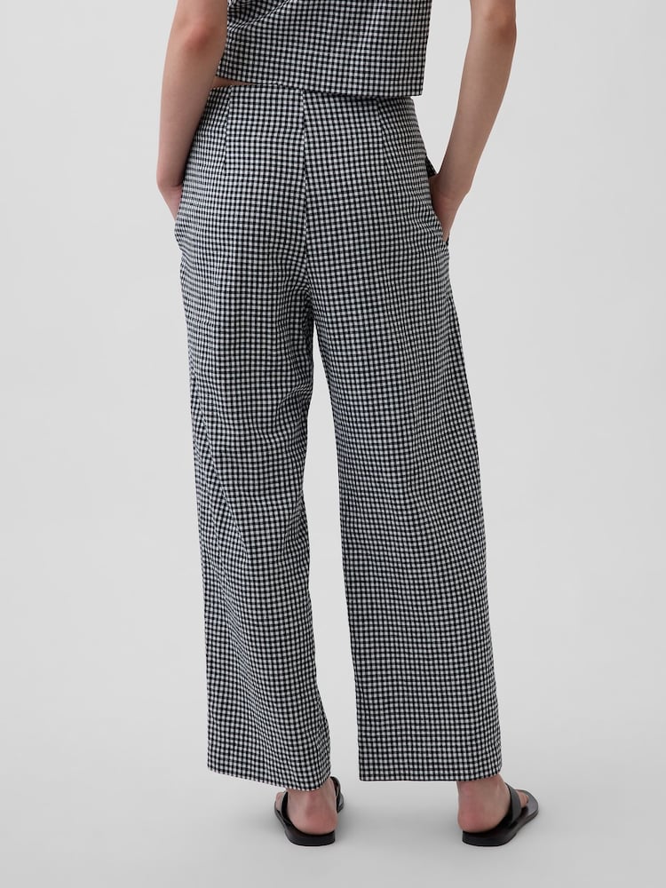 Gap Black Check Linen-Blend Relaxed Straight Ankle Trousers - Image 2 of 4 Gap Black Check Linen-Blend Relaxed Straight Ankle Trousers - Image 2 of 4