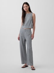 Gap Black Check Linen-Blend Relaxed Straight Ankle Trousers - Image 4 of 4