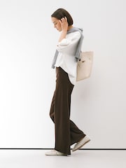 Chocolate Brown Wrap Waist Jersey Denim Wide Leg Trousers - Image 2 of 7