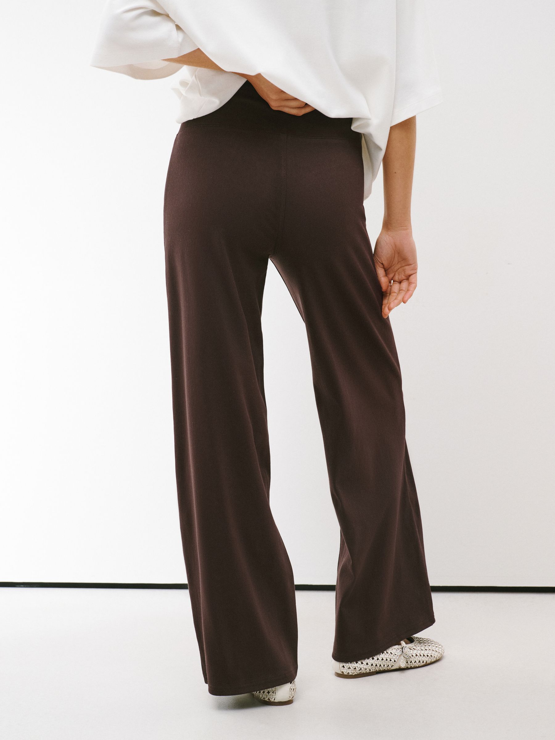 Buy Chocolate Brown Wrap Waist Jersey Denim Wide Leg Trousers from