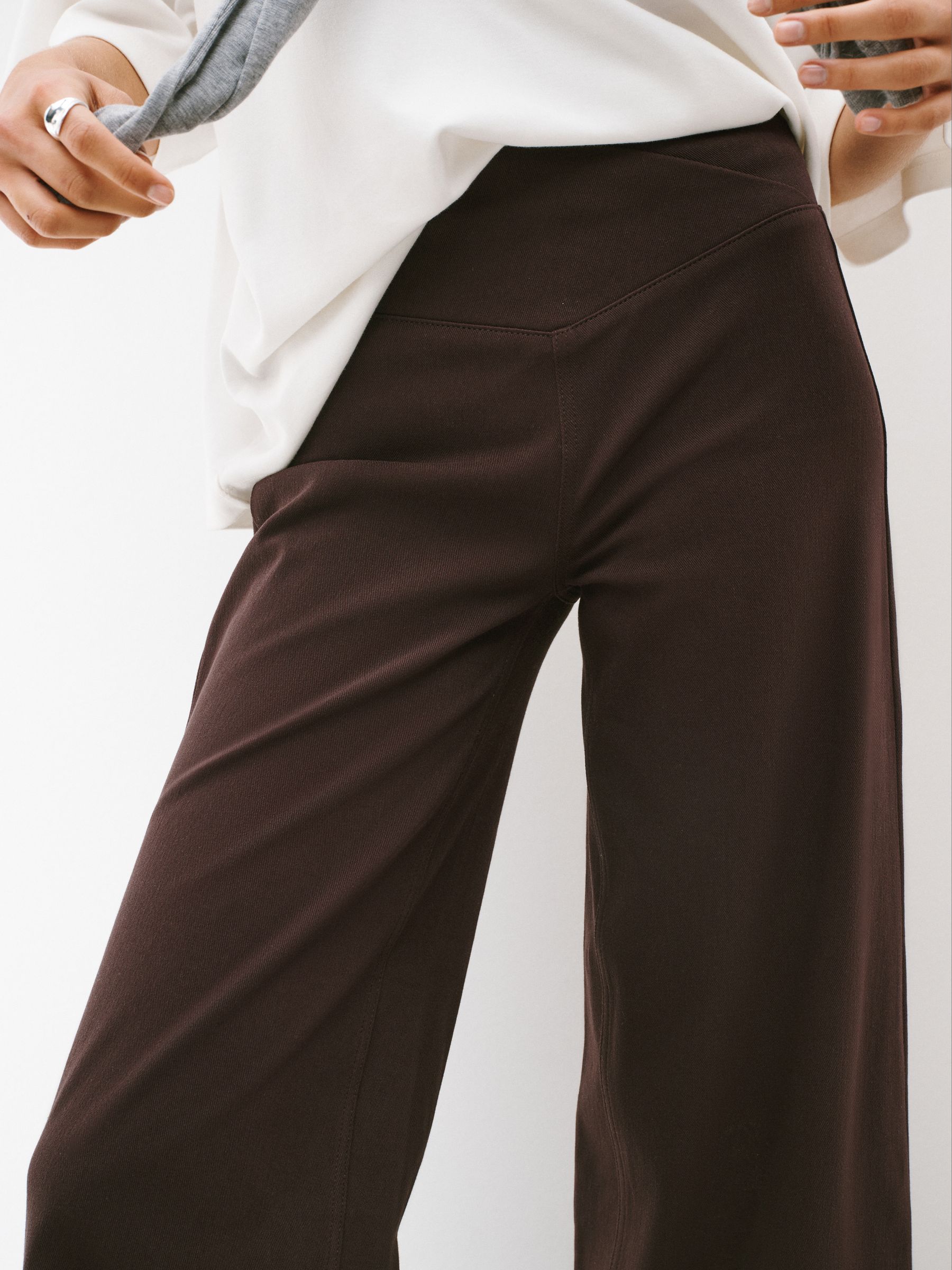 Buy Chocolate Brown Wrap Waist Jersey Denim Wide Leg Trousers from