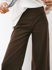 Chocolate Brown Wrap Waist Jersey Denim Wide Leg Trousers - Image 4 of 7