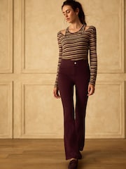 Burgundy Red Flare Leg Denim Jersey Leggings - Image 2 of 7