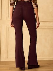 Burgundy Red Flare Leg Denim Jersey Leggings - Image 3 of 7