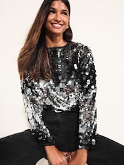 Friends Like These Silver Premium Disc Sequin Top - Image 1 of 6