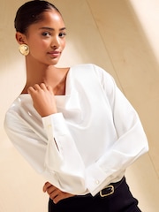 Friends Like These Cream Long Sleeve Satin Cowl Neck Blouse - Image 3 of 5