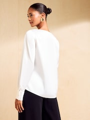 Friends Like These Cream Long Sleeve Satin Cowl Neck Blouse - Image 5 of 5