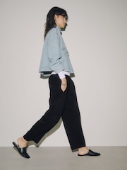 Black Barrel Leg Denim Jersey Trousers - Image 2 of 8