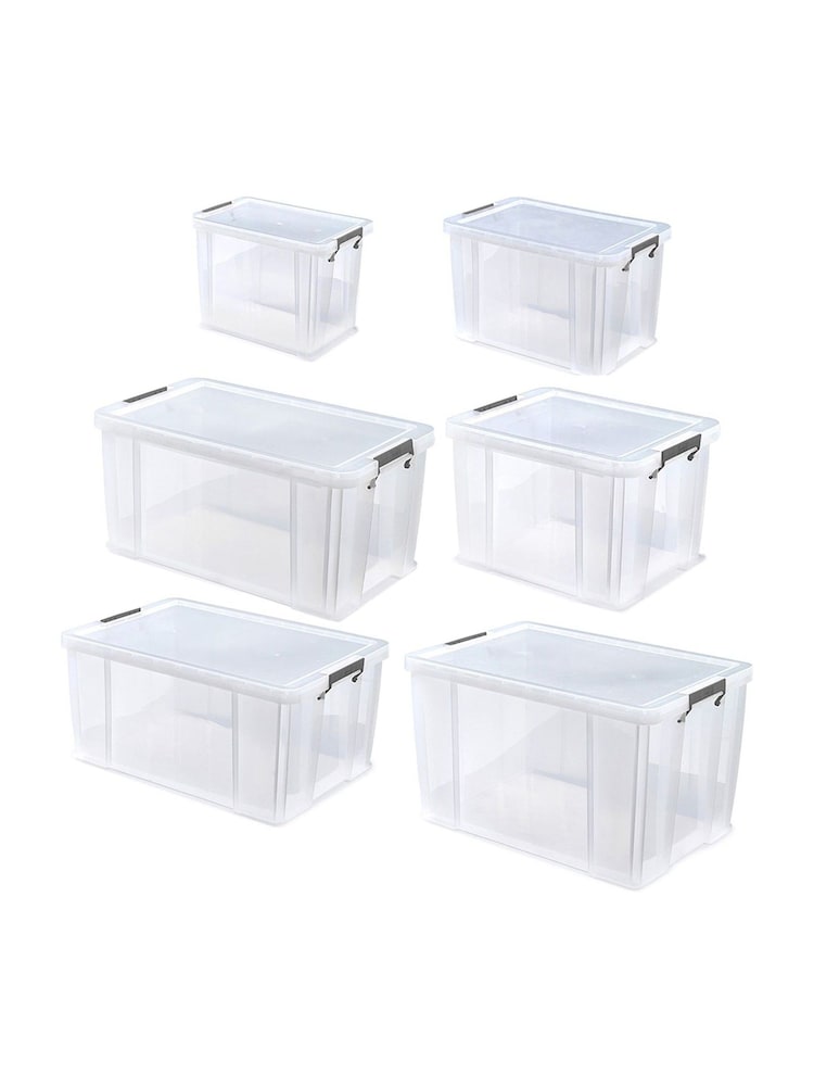 Whitefurze Clear Stackable Set of 6 Multiple Size Storage Boxes - Image 1 of 5