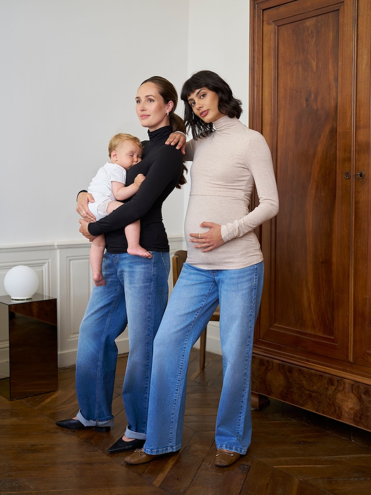 Seraphine Black & Oatmeal Maternity & Nursing Long Sleeve Roll Neck Top 2 Pack - Image 2 of 7