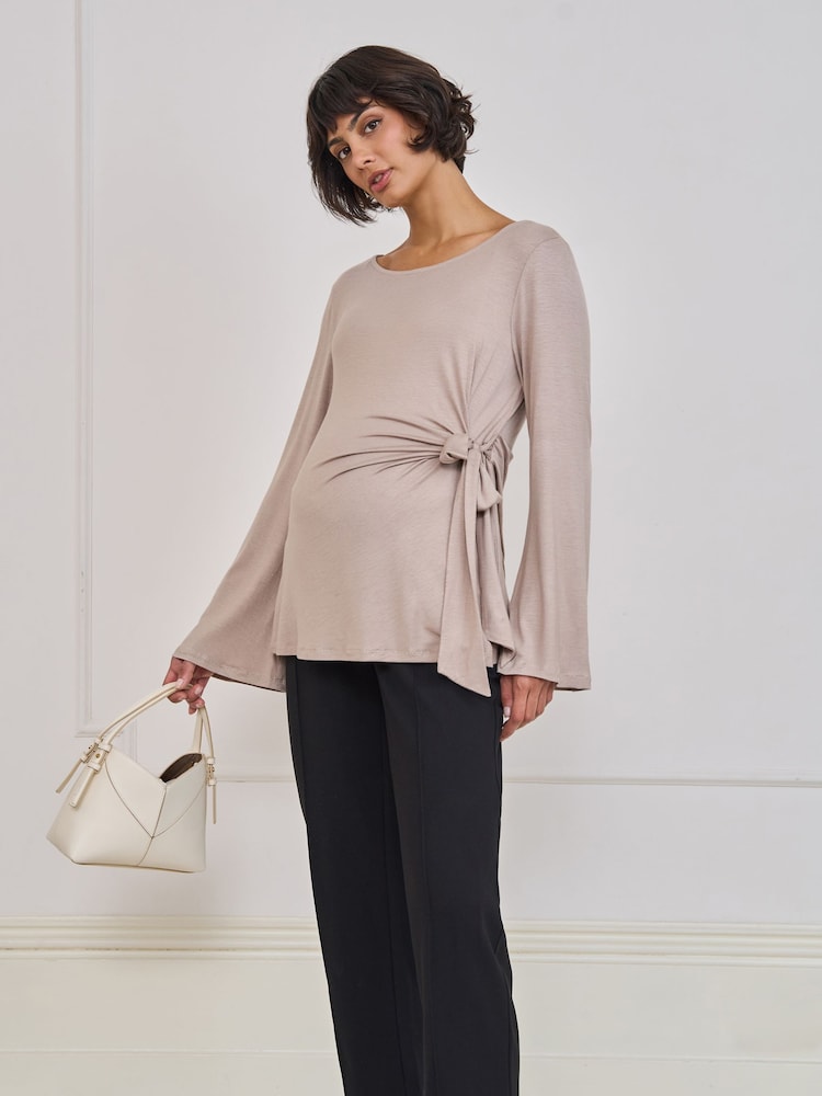 Seraphine Neutral Maternity Tie Detail Top - Image 1 of 4