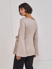 Seraphine Neutral Maternity Tie Detail Top - Image 4 of 4