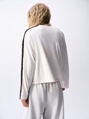 self. Ecru Long Sleeve Side Stripe T-Shirt - Image 4 of 5