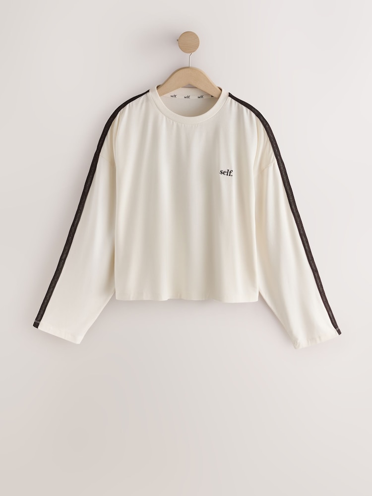 self. Ecru Long Sleeve Side Stripe T-Shirt - Image 5 of 5 self. Ecru Long Sleeve Side Stripe T-Shirt - Image 5 of 5