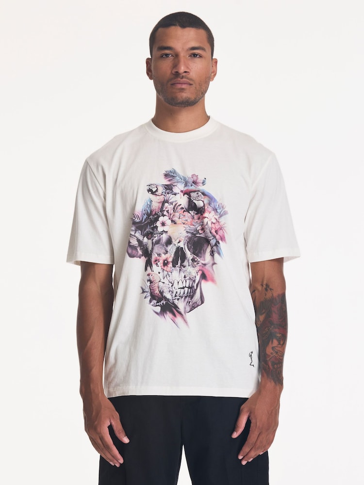 Religion White Skull Parrot T-Shirt - Image 1 of 4