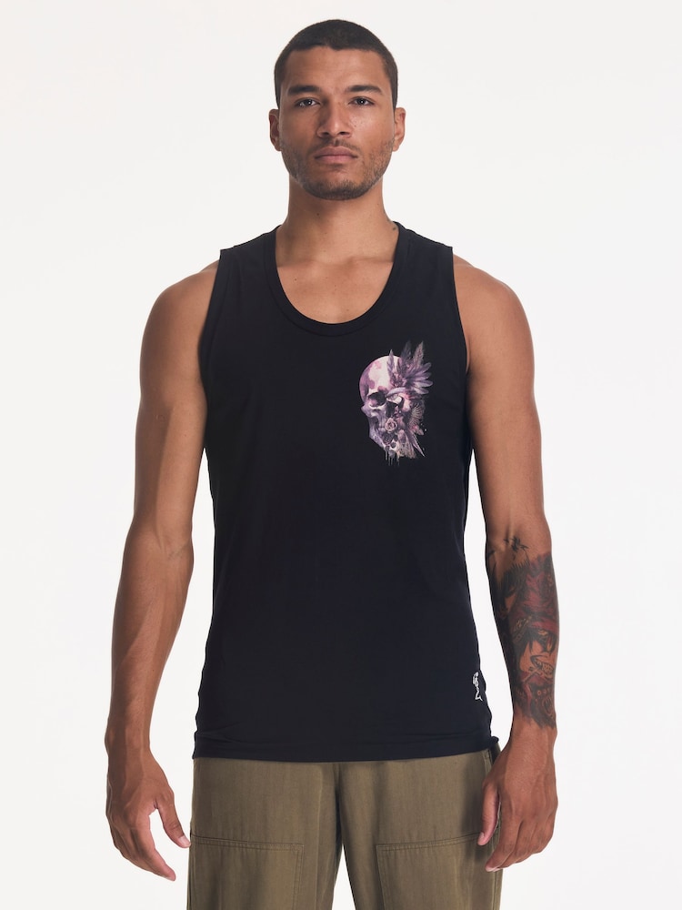 שחור - Religion גופייה בהדפס גולגולת באפקט צבעי מים - תמונה 1 מתוך 5