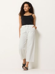 M&Co White Petite Stripe Wide Leg Cropped Trousers - Image 1 of 5