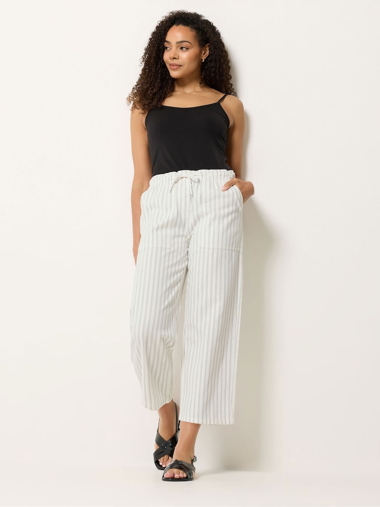M&Co White Petite Stripe Wide Leg Cropped Trousers - Image 1 of 5 M&Co White Petite Stripe Wide Leg Cropped Trousers - Image 1 of 5