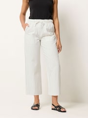 M&Co White Petite Stripe Wide Leg Cropped Trousers - Image 2 of 5