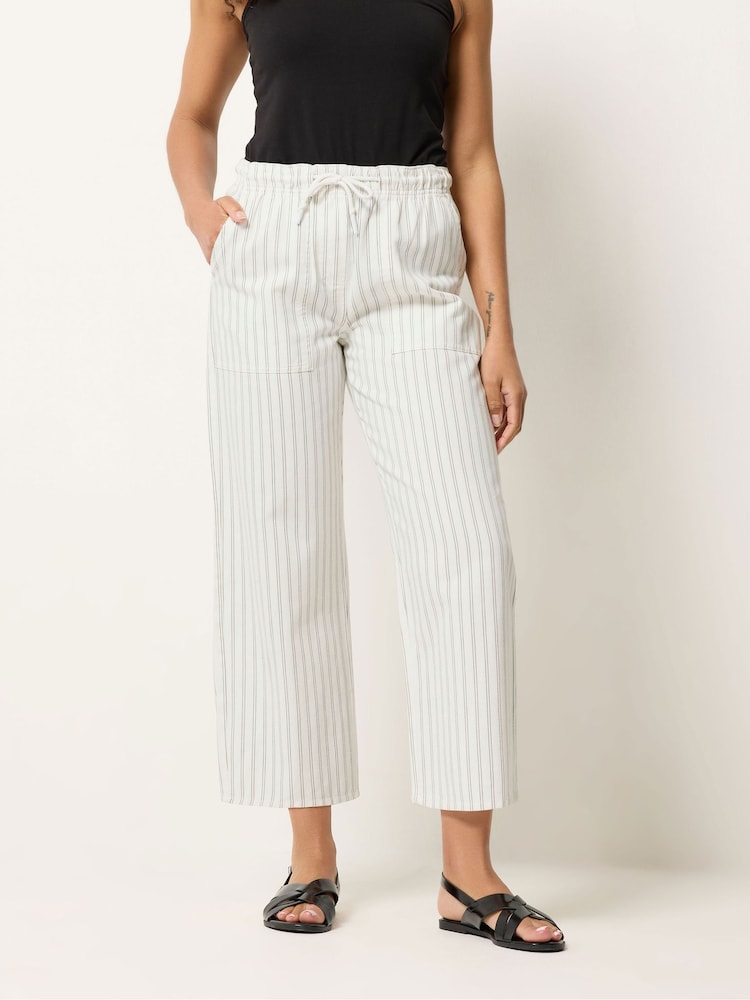 M&Co White Petite Stripe Wide Leg Cropped Trousers - Image 2 of 5 M&Co White Petite Stripe Wide Leg Cropped Trousers - Image 2 of 5