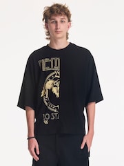 Religion Black Split Stairway Crop T-Shirt - Image 1 of 4