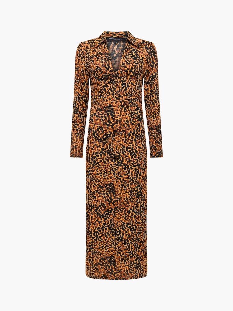 French Connection Orange Zaria Textured Front Twist Collared Midi Dress - Image 6 of 6