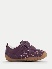 Start Rite Purple Little Smile Leather And Nubuck Floral Print Rip Tape Closed Pre-Walker Shoes - Image 4 of 8