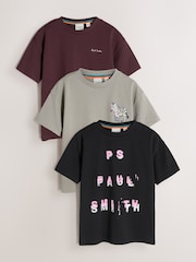 Paul Smith Junior Black/Grey/Burgundy Graphic T-Shirts 3 Pack - Image 1 of 9