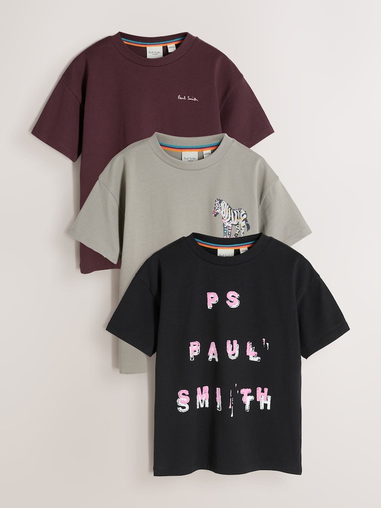 Paul Smith Junior Black/Grey/Burgundy Graphic T-Shirts 3 Pack - Image 1 of 9
